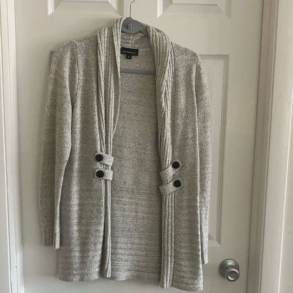 Elegant Gray Cardigan with Button Details Fortune and Ivy